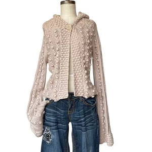 Y2K Grobstrick Pullover Large Fee Kapuze Fischer Glockenärmel Gilmore Malandrino - Bild 1 von 6