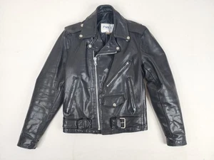Chaqueta de motociclista vintage Park V para mujer 16 de cuero negro doble motociclista - Imagen 1 de 11