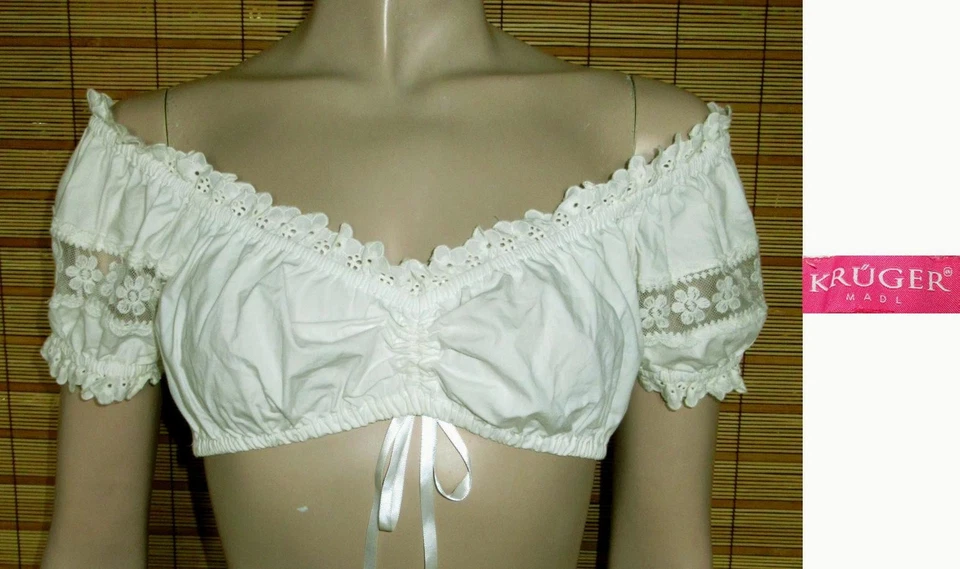 ROHWEISSE DIRNDLBLUSE - TRACHTENBLUSE - SPITZE - COTTON - KRÜGER MADL - GR. 36 - Bild 1 von 1