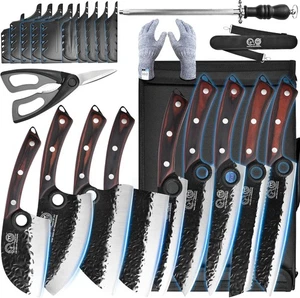 Set Coltelli XYJ 9pz Forgiati Full Tang + Borsa, Affilatore e Accessori Chef - Foto 1 di 10