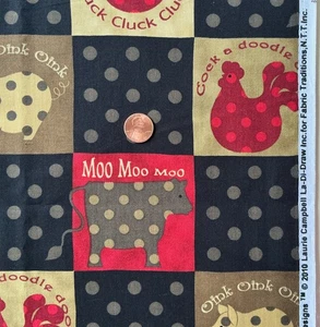 Lot of 3 Yards 2010 La-Di-Draw Patty Reed Country Animals Fabric Chickens Pigs - Picture 1 of 3