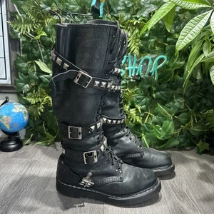 RARE DR DOC MARTENS BOOTS PHINA WALKING DEAD BUCKLE COMBAT MIRAGE ARMY Black 7 - Picture 1 of 14