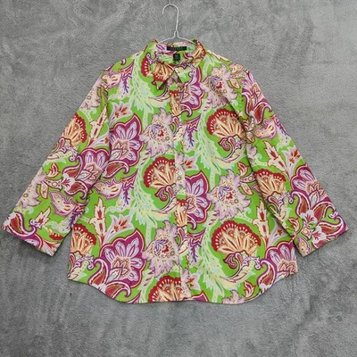 Camisa Lauren Ralph Lauren Mujer Talla XL Paisley Manga 3/4 Abotonada FLORAL Foto 1 de 4