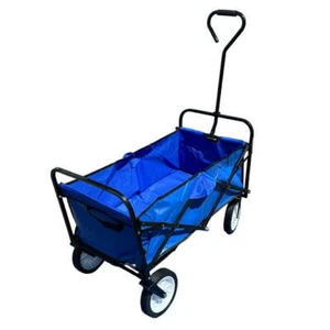 Iron Bar Foldable Wagon Cart, Heavy Duty with Cup Holders, Side Table - Blue - Picture 1 of 4