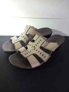 Clarks Bendables Tan Leather Strappy Wedge Slide Sandals Size 7.5W - Picture 1 of 13