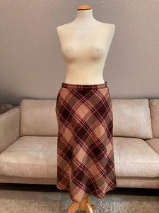VINTAGE RETRO Zeitloser Damen Rock Gr 38 Braun Beige Rot Weiß Kariert gefüttert - Picture 1 of 13