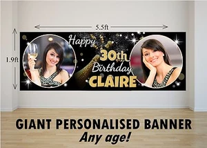 Personalised GIANT Large Happy Birthday Banner 18th 21st 30th 40th 50th N50 - Picture 1 of 1