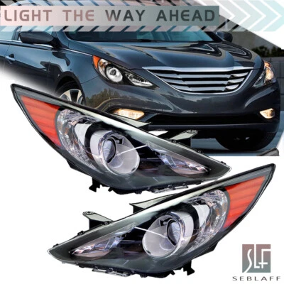 For Hyundai Sonata 2011-2014 Projector Headlights Assembly Pair Black Housing - Image 1 of 4