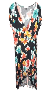 Planet Gold Übergröße 1X Wickelkleid Hi Lo Blumen Kurzarm Stretch 808 - Bild 1 von 9