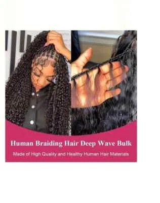 Deep Wave Bulk AS Human Hair for Braiding Locs Boho Curly Ocean Wave Braids Hair - Image 1 of 4