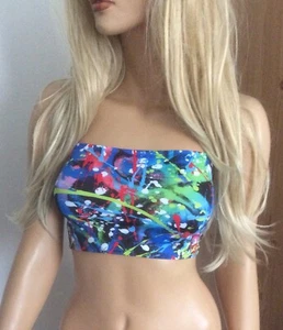Boob Tube Top Paint Splatter Stretch Strapless Festival Party Bandeau Club M22 - Picture 1 of 8