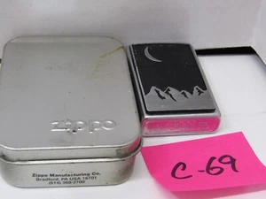 C-69 OLD UNSTRUCK OLD ZIPPO LIGHTER RAISED MOON MOUNTAIN COLLECTABLE - Picture 1 of 2