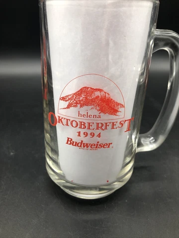 Helena Montana Oktoberfest USA '94 stein 1994 Budweiser Clear Glass Red Cup Cover