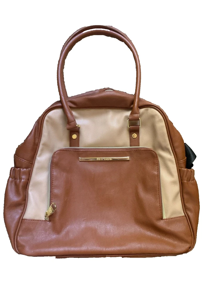 Steve Madden Grande Acolchado Cuero Bolso de Mano y/o Pañales DD261405 Marrón Foto 1 de 4