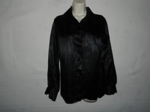 Formschöne Damenbluse Satin Größe 12 Sekretärin Streber Vintage schwarz bezogene Knöpfe - Bild 1 von 4