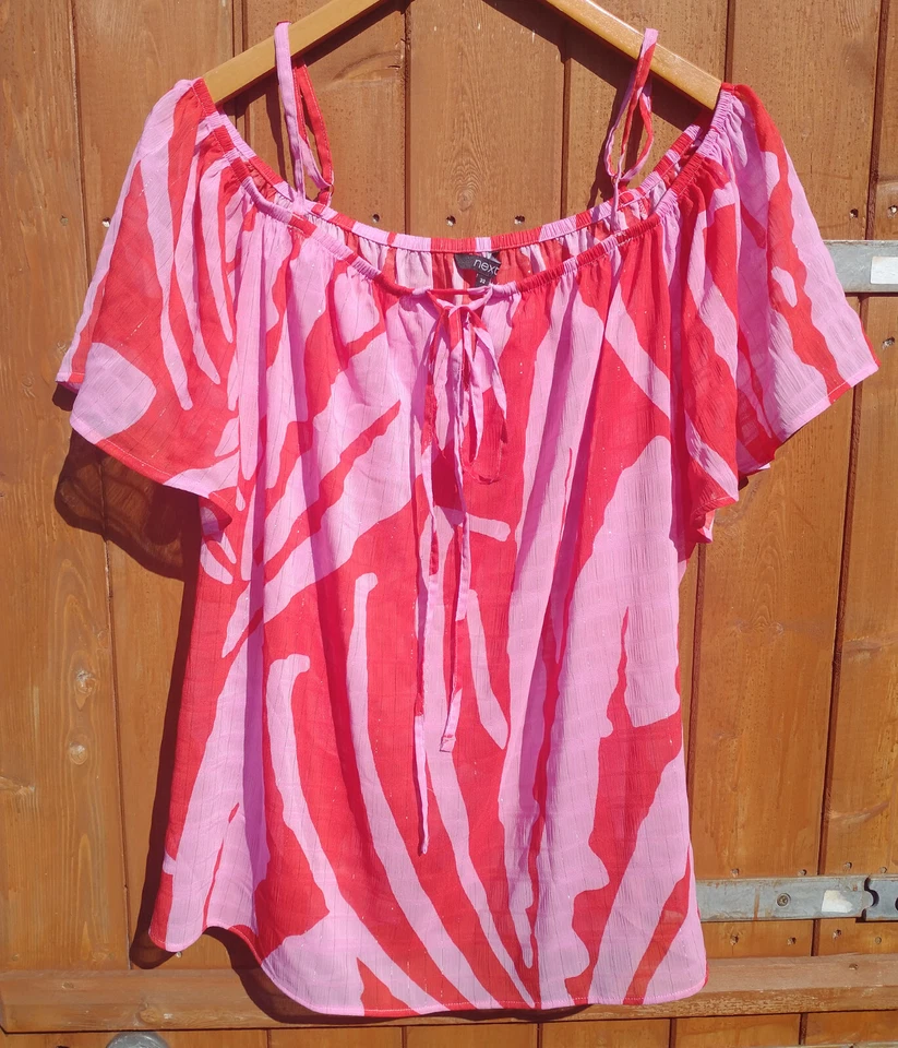 NEXT - SIZE 22 PINK/RED SCOOP NECK WITH STRAPS SUMMER TOP  - BNWOT - Image 1 of 1