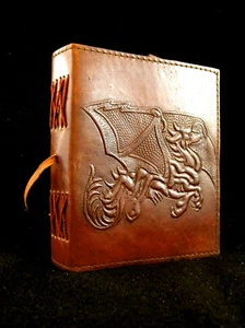 Diario cuaderno de cuero hecho a mano - DRAGÓN GALÉS - páginas sin forro - Imagen 1 de 7