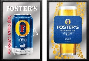 Set: 2 Spiegelbilder Fosters Cerveza 20x30 CM Impresión de Cristal Trasero Con - Imagen 1 de 3