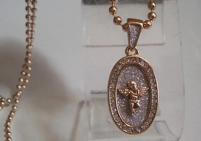 MEN'S STONES & GLITTER GOLD FINISH DRESSY CASUAL ANGEL FASHION CHAIN & CHARM - Image 1 of 4