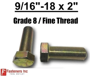 9/16-18 x 2" (FT) Hex Bolt Yellow Zinc Plated Grade 8 Cap Screw Fine Thread - Picture 1 of 9