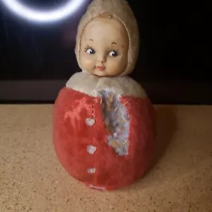 Knickerbocker Rubber Face Baby Doll Musical Rattle Plush Roly Poly Chime Vintage - Picture 1 of 9