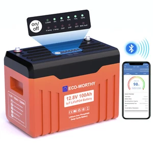12V 100AH LiFePO4 Lithium Battery Bluetooth Communication LED Power Dispaly Home - Picture 1 of 8
