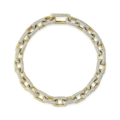 14K Gold Diamant Papier Clip Oval Link Armband Natürlich 8.49CT Rund Schliff - Bild 1 von 4