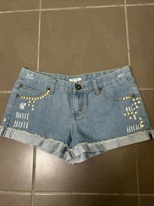 VALLEYGIRL Denim Short Shorts Size 10 Micro Distressed Studs Frayed Cuffed VGC - Picture 1 of 7