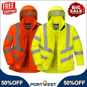 Hi-Vis Damen Winterjacke wasserdichte Kapuzenjacke Winter Sicherheit Arbeitskleidung LW74 - Bild 1 von 11