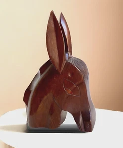 Vintage Hand Carved Mahogany Wood Donkey/Horse Head, 10-1/2" Tall - Picture 1 of 10