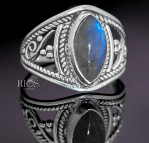 New 925 Sterling Silver Marquise Labradorite Gemstone Women Boho Ring Boxed - Picture 1 of 7