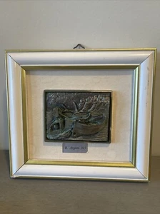 Vintage Estate  Silver  R Argento 925/3-D Boats Shore Frame Scene - Picture 1 of 12