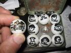 Vintage RARE Set of 9 LITTLE RASCALS 1" White Opaque Glass Marbles & 1 Stand