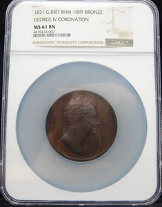 1821 G.BRIT BHM-1087 GEORGE IV CORONATION BRITISH HISTORICAL MEDAL BRONZE -BT275 - Picture 1 of 8