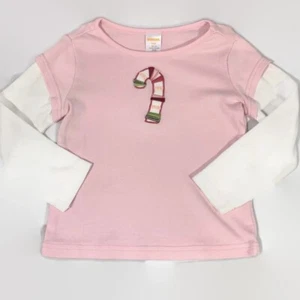 Gymboree Girls Pink White Long Sleeve Candy Cane Top T-Shirt Size 4 Years - Picture 1 of 5