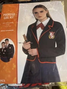 Sorority Schoolgirl Halloween Costume Blazer & Tie Adult Woman One Size Navy Red - Picture 1 of 7