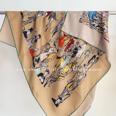 Sallys 70% Cashmere & 30% Silk Wrap Scarf Horses Print Double Face Shawl 53" - Image 1 of 4