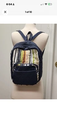 Mochila a rayas de tela acolchada azul Thirty-one 14" de alto × 9,5 W × 6,6 D Foto 1 de 4