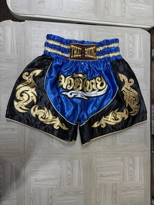 Muay Thai Fight Shorts Men 2XL XXL Blue/Gold Stitched Boxing MMA UFC-9667 - Image 1 of 4