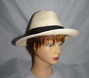 Helen Kaminski Toquilla Palma Paja Fedora Sombrero M - Imagen 1 de 5