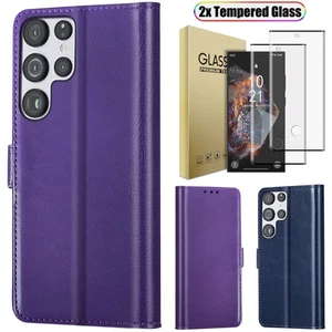 For Samsung Galaxy S24 Ultra Case Flip Leather Wallet Cover Screen Protector - Picture 1 of 29