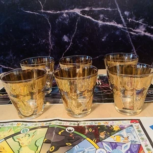 Set Of 6 Vtg CULVER Florentine Fruit 22K Gold Lowball Glasses MCM Mid Century - Picture 1 of 6