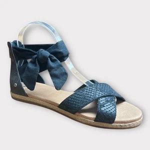 UGG Idina Damen-Espadrille-Sandalen schwarz Leder/Stoff Beinriemen Reißverschluss hinten 8 - Bild 1 von 12