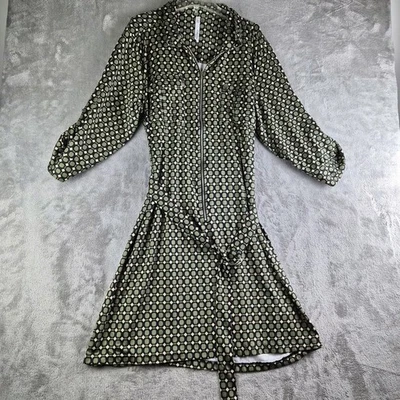 NY Collection Dress Womens 2X Olive Green Beige Geometric Jersey Knit Belted - Image 1 of 4