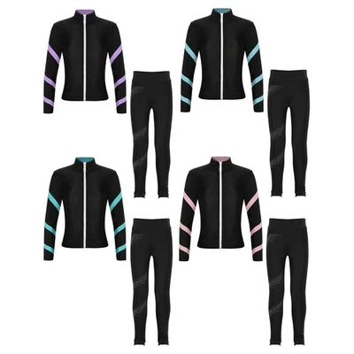 Kids Girls Sweatshirt+Pants Skin-friendly Outfit School Show Custume Stripe - Image 1 of 3