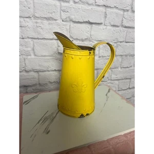 French Shabby Chic Yellow Metal Jug Galvanized Vase for Flowers Milk Can  - Picture 1 of 5