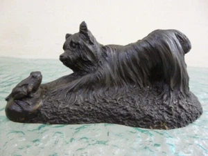 Vintage Heredities Yorkshire Terrier Dog & Frog Cold Cast Bronze Resin Figurine - Picture 1 of 7