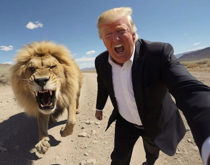 Donald J Trump 45 47 Póster Foto Selfie Con Un León Nunca Rendirse MAGA 11x14 Foto 1 de 1