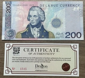 2005 GREAT BRITAIN 200 UNITS DE LA RUE CURRENCY TEST NOTE #123456 UNC COA 🐉 - Picture 1 of 4