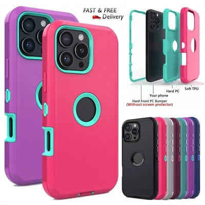 For iPhone 14 13 12 Pro Max 11 XR 15 16e Phone Case Heavy Duty Shockproof Cover - Image 1 of 4